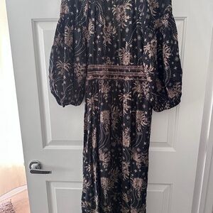 Free People Black and Cream Long Sleeve Dress